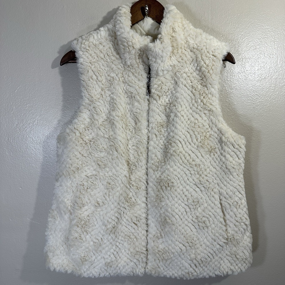 NWOT CJ BANKS Women's Reversible Petite Medium White Quilted‎ Puffer Vest